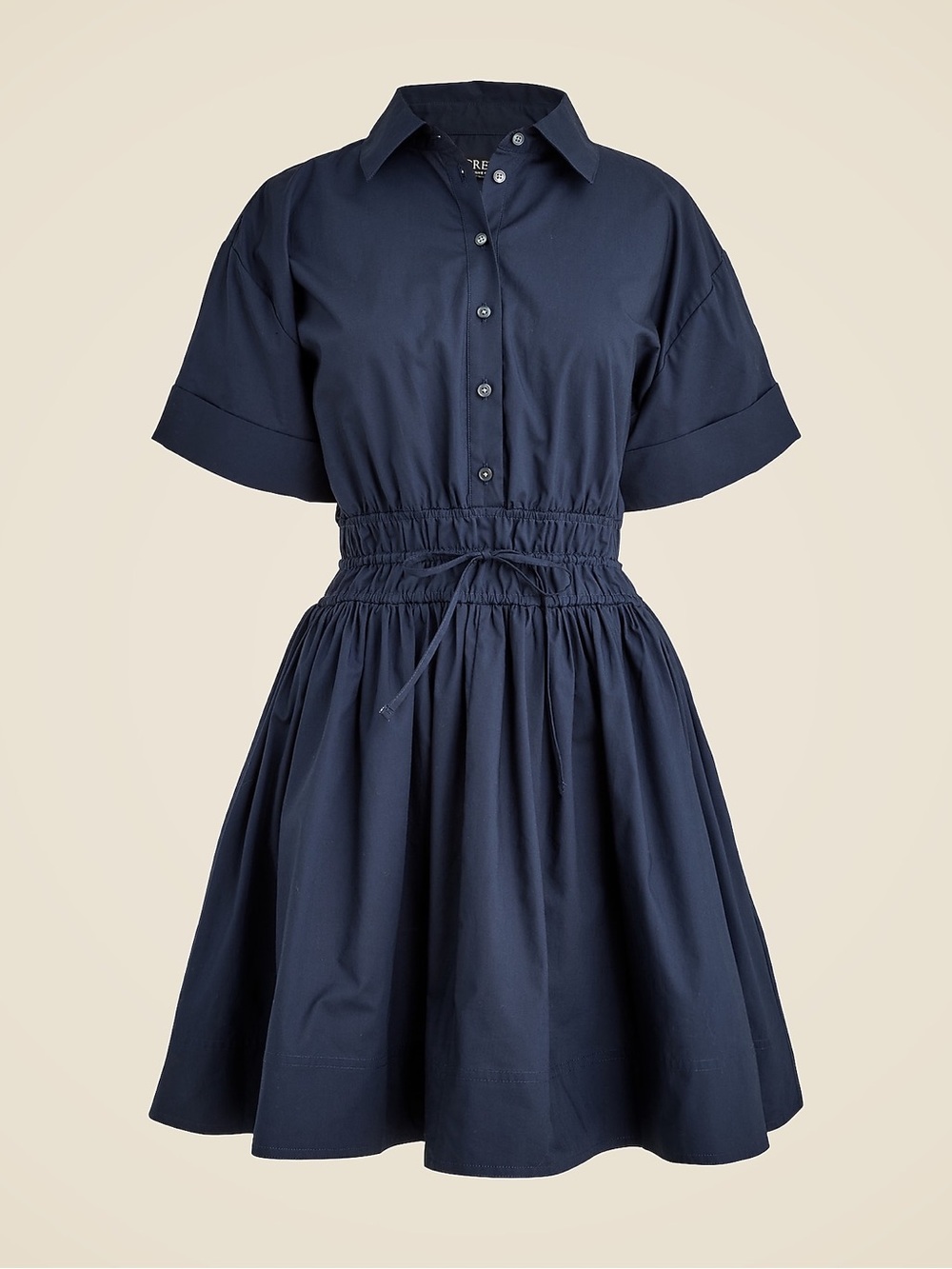 J.Crew Classic Navy Elena Mini Shirt Dress with Drawstring Waist